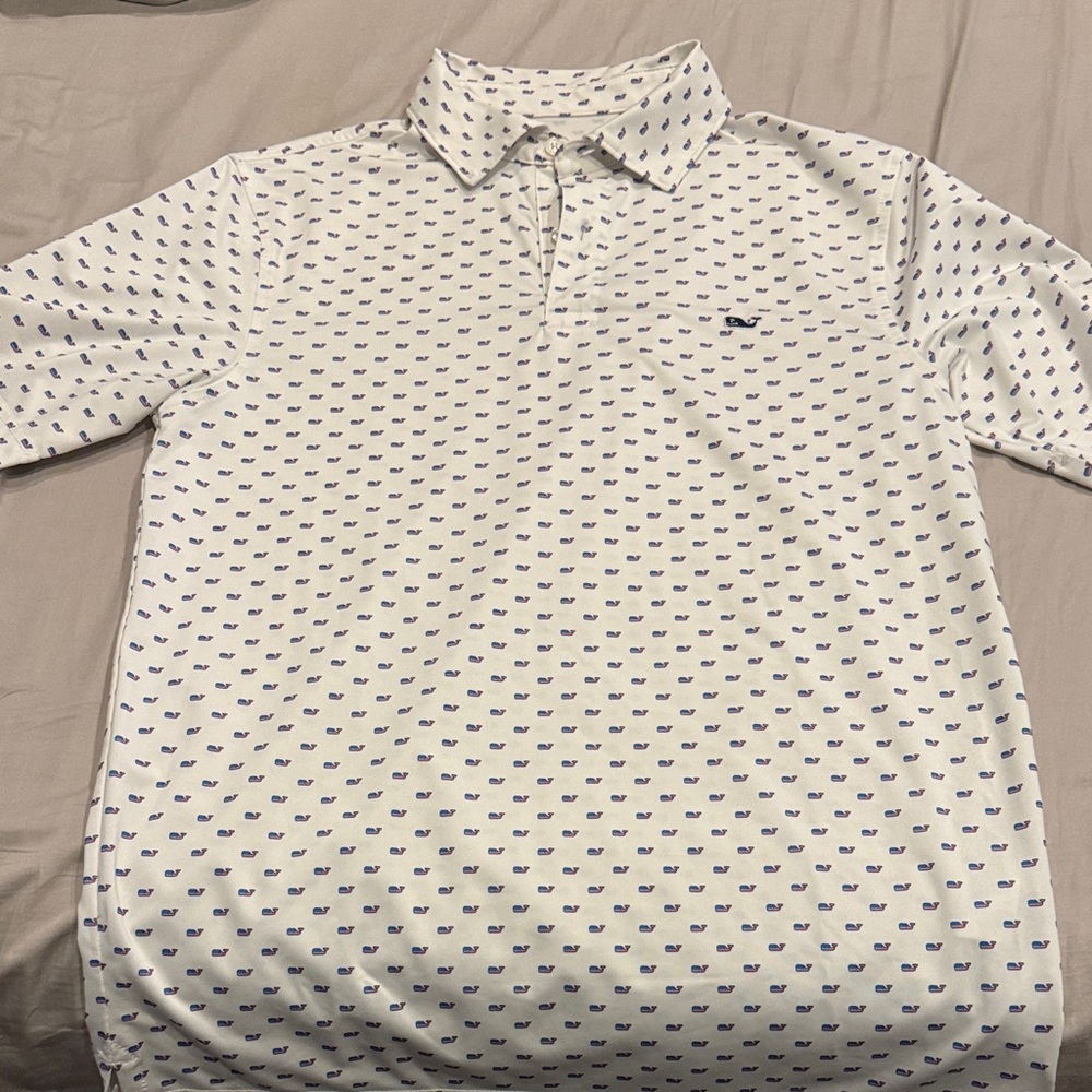 Men's White and Blue Patterned Polo Shirt  whales are the American Flag